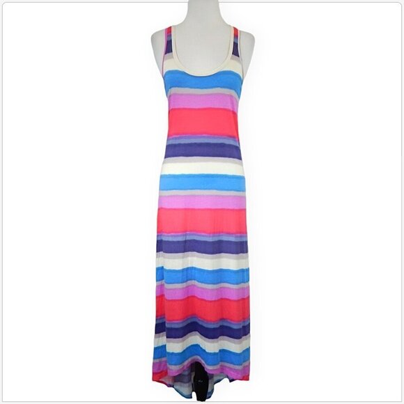 Splendid Long High Low Colorful Stripe Racerback Maxi Summer Dress NEW NWOT XS - Picture 1 of 4